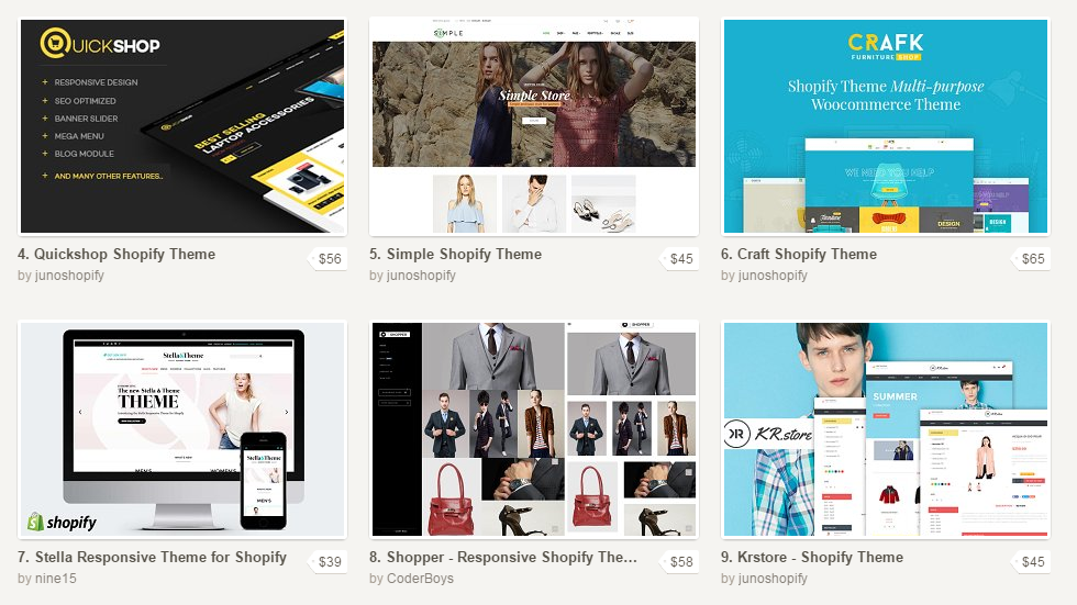 Shopify Themes Available on Creative Market